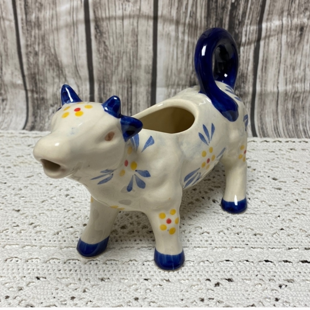 Vintage Temp-tations Old World Ceramic Cow Creamer / Small Pitcher / Small Plant